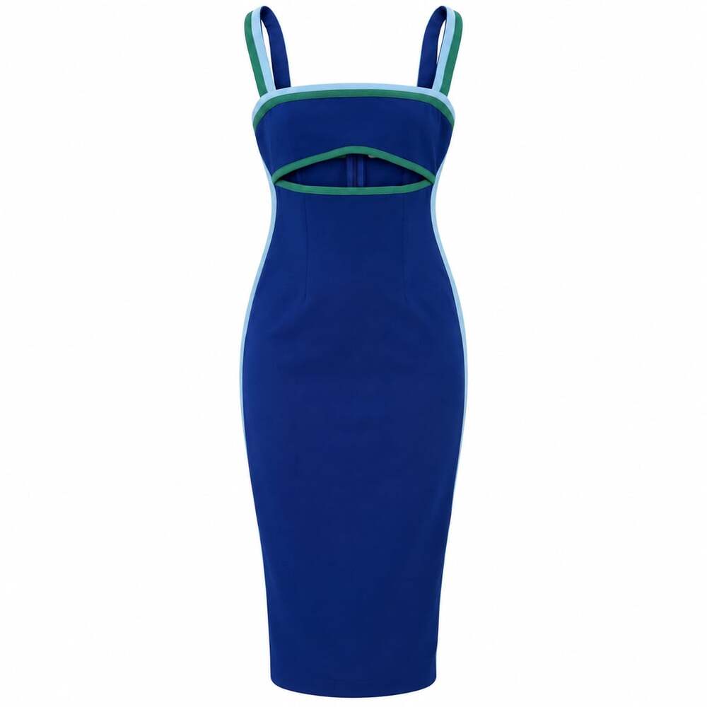 Hello Molly Blue Green Colorblock Cutout Bodycon Midi Dress XS US 2